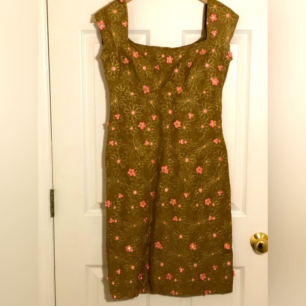 Tocca embroidered flowers gold dress
